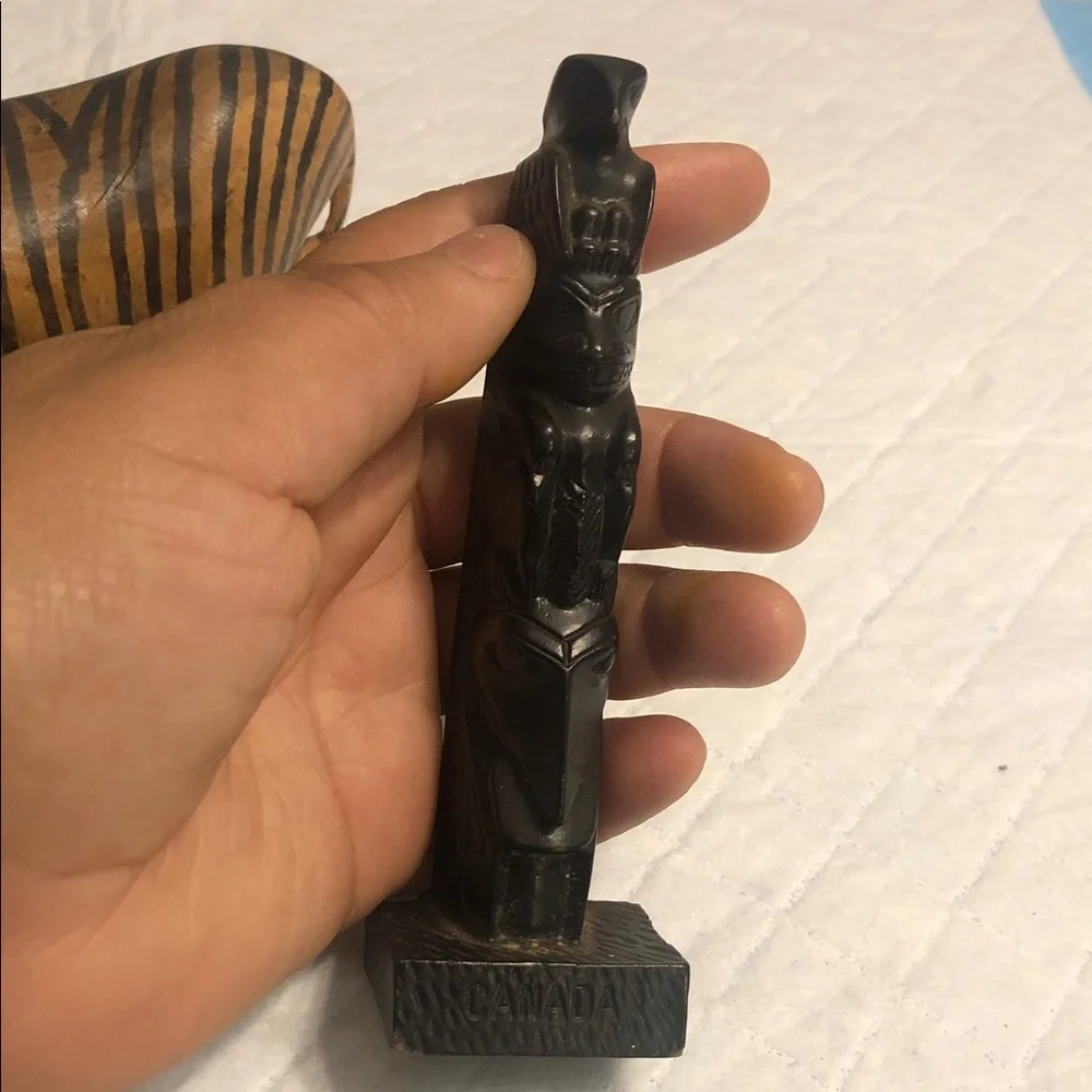 Vintage Brown and Black Striped Zebra Wood Figurines